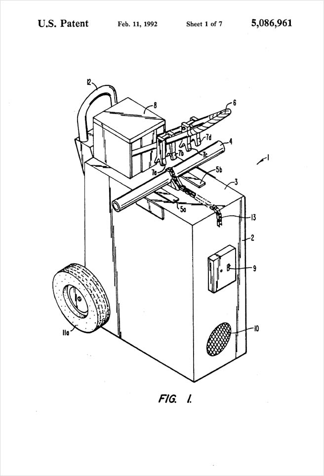 United States Patent 5,086,961 - Pipe severing method and apparatus - Figure 1 by Michael H. Clement