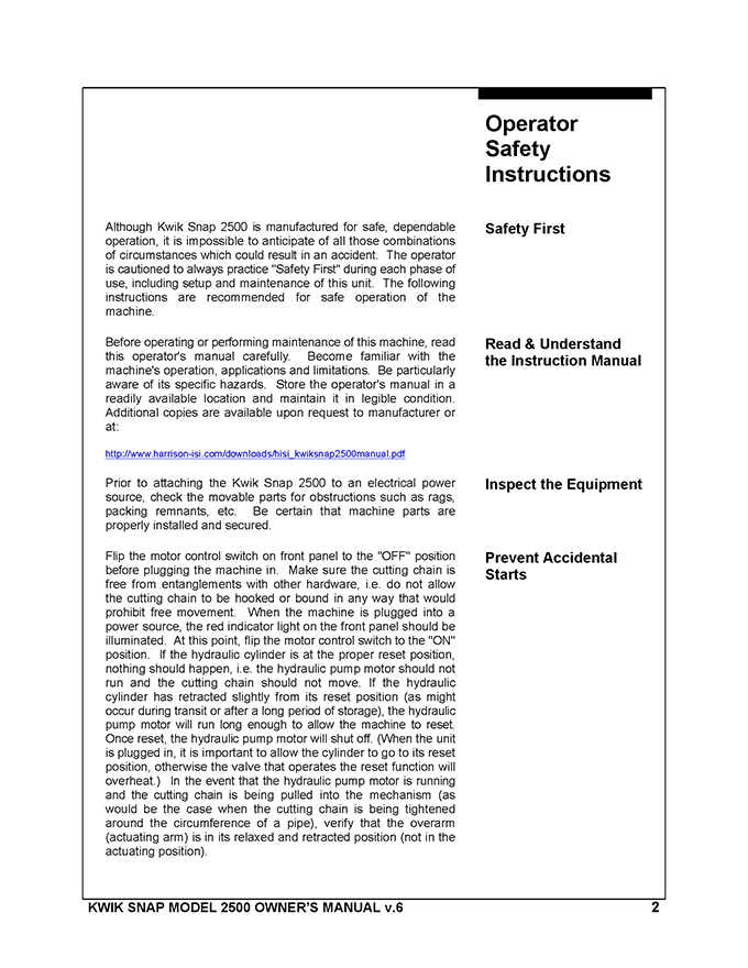 Harrison Industrial Services Inc. Kwik Snap Manual Page 2