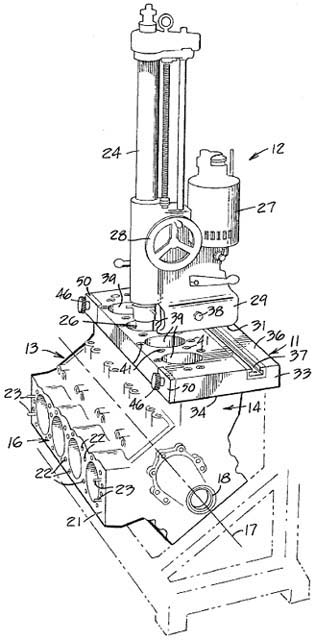 United States Patent 4,234,275 - Method and apparatus for mounting an engine block boring machine by Michael H. Clement
