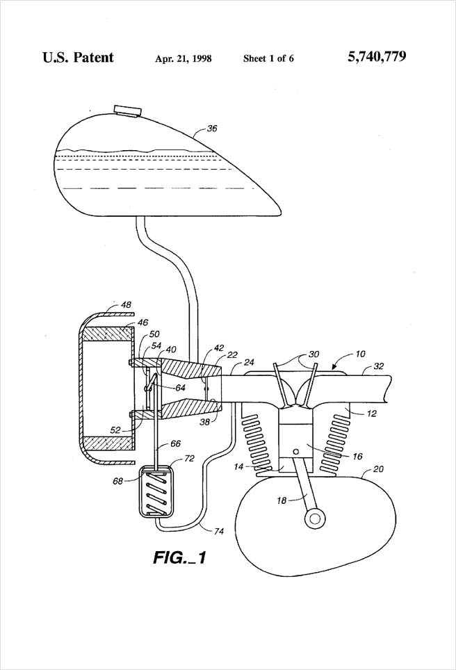 United States Patent 5,740,779 - Apparatus for reducing evaporative hydrocarbon fuel emissions from an internal combustion engine and for improving the performance thereof - Figure 1 by Michael H. Clement