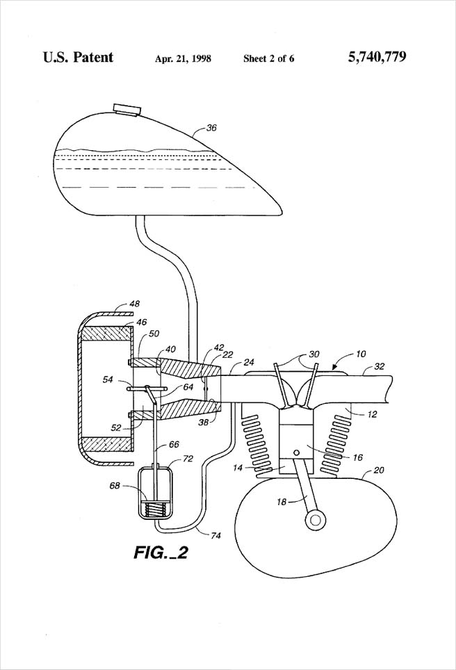 United States Patent 5,740,779 - Apparatus for reducing evaporative hydrocarbon fuel emissions from an internal combustion engine and for improving the performance thereof - Figure 2 by Michael H. Clement